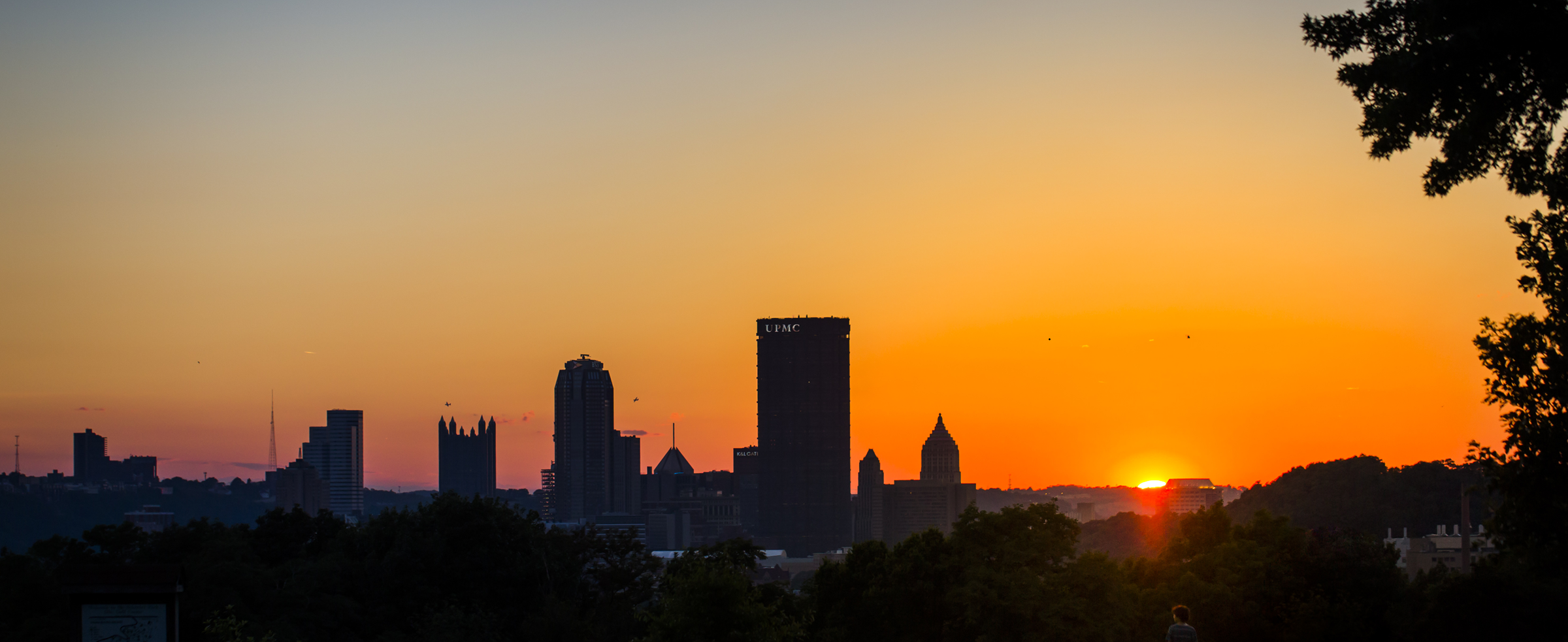 City of Pittsburgh skyline at sunset. 