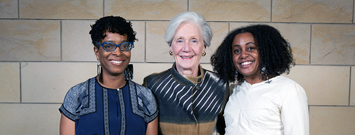 2016 Carol R. Brown Creative Achievement awardees pictured with Carol R. Brown (middle): writer Yona Harvey, Established Artist Award recipient (on left) and fashion designer Tereneh Mosley, Emerging Artist recipient (on right).
