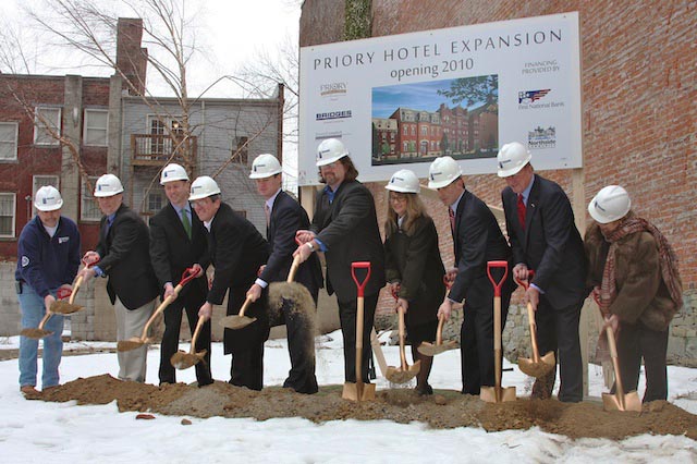 Groundbreaking at The Priory Hotel expansion, opening in 2010. 