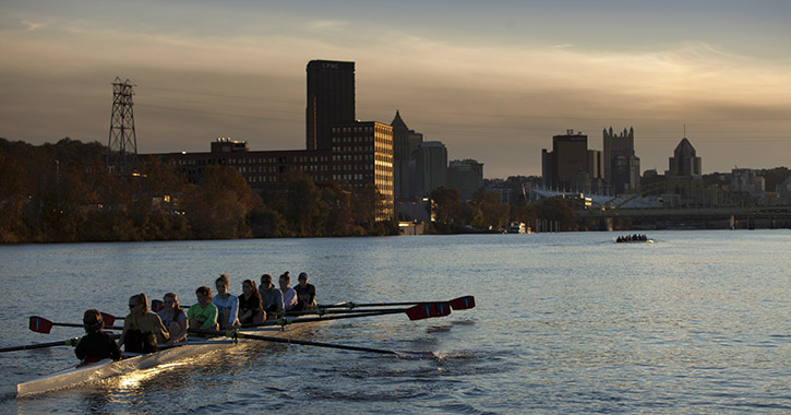 Rowers on the river in Pittsburgh
