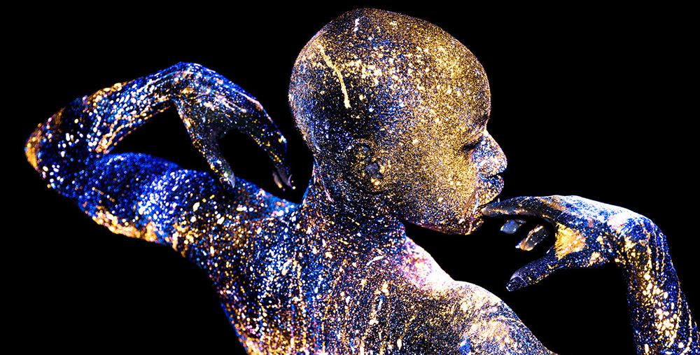 Mikael Owunna received $15,000 in 2020 to support the creation of the artist’s first live installation and performance piece, which will immerse the viewer in Owunna’s world of stars and the cosmos while celebrating Black artists and the magic of the Black body. Image credit: Infinite Esense-Enem, by Mikael Owunna.