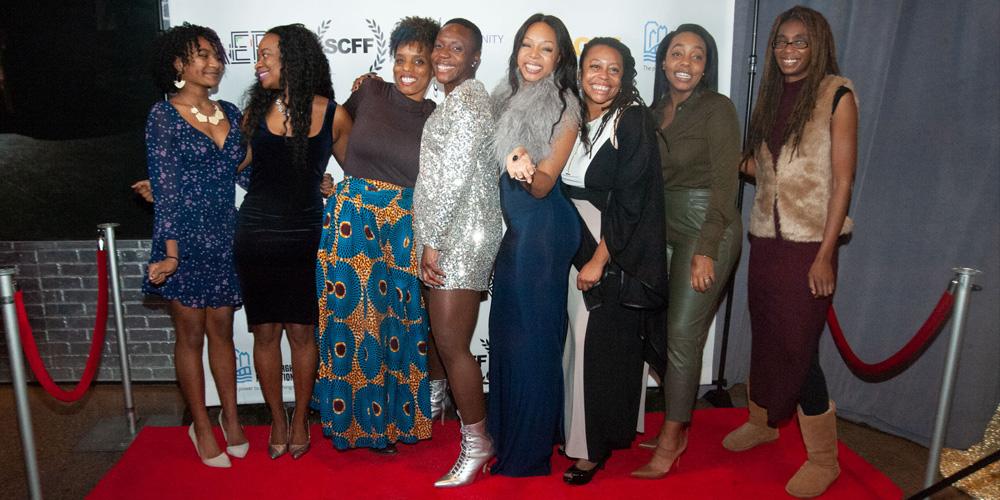 The 2021 Sabira Cole Film Festival Award Show & After Party at The Andy Warhol Museum. From left: Amina Brown, Donminika Brown, Kia Frazier, Jacquelin Walker, Ogechi Chieke, Charis Walker, Nkechi Chieke and Faith Tucker