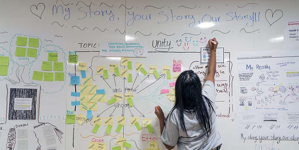 In this pictured workshop, a student cohort of Change Agents in Education learned human-centered design methods and focused on developing solutions to issues in their schools and communities.