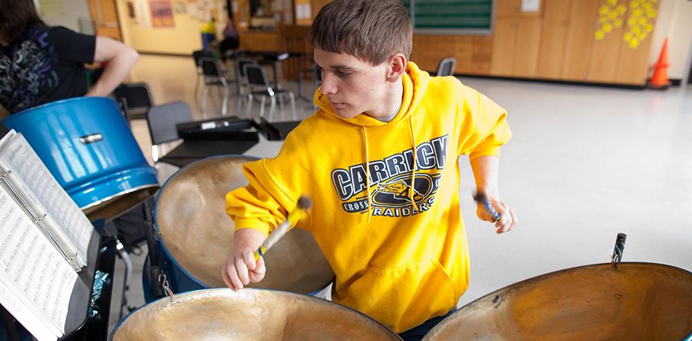 A Carrick High School student during band practice.