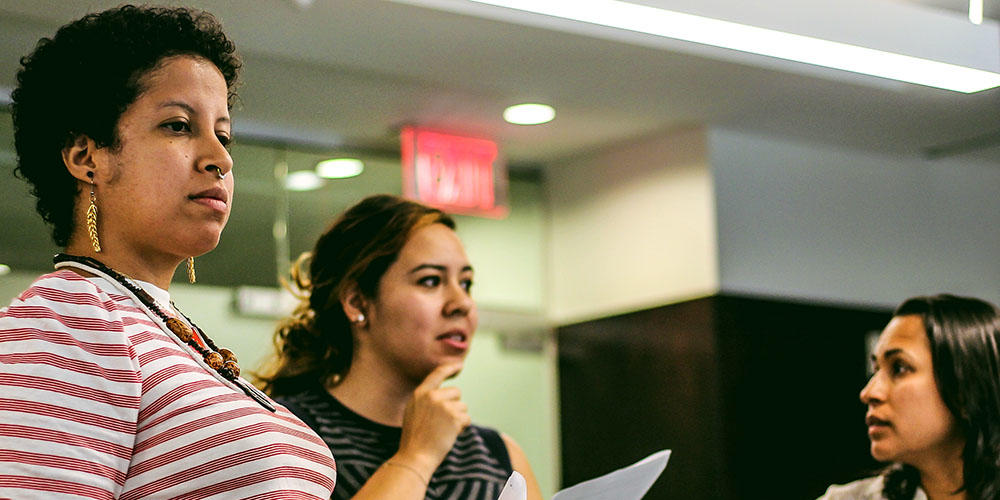From left to right, Sueno Del Mar, Rosamaria Cristello and Monica Ruiz discussing their role as design committee members.